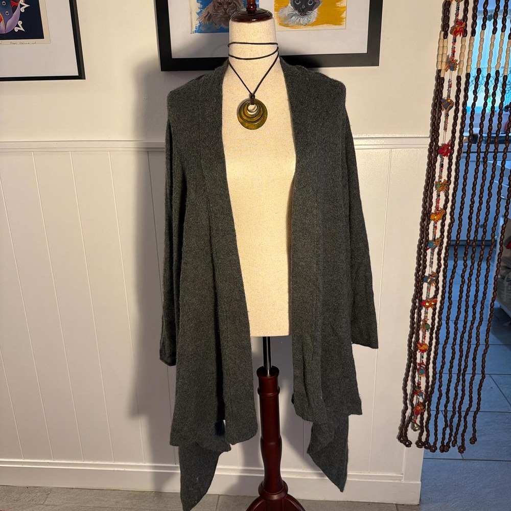 Sutton Cashmere Grey Open Front High Low Boho Fairy Cardigan Sweater L